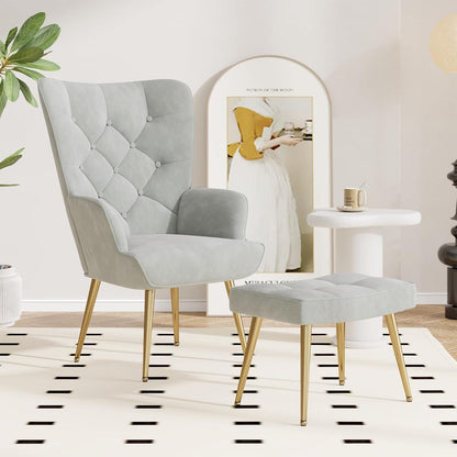 Loungesessel mit Hocker, Samt Grau – Modernes Wohnzimmer Sofa