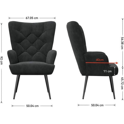 Moderner Loungesessel mit Samt & Metallfüßen – Schwarz