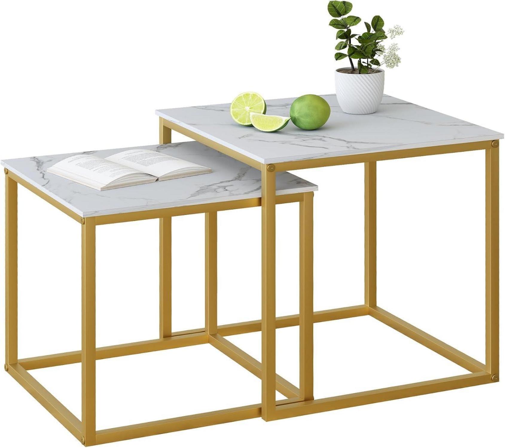 Moderne Wohnzimmertisch Set Holz Metallgestell Weiß Gold