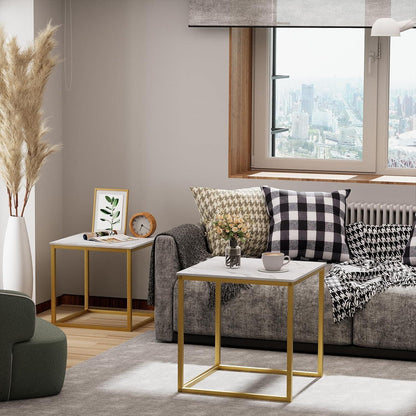 Moderne Quadratisch Couchtisch Set Holz Beistelltisch Gold
