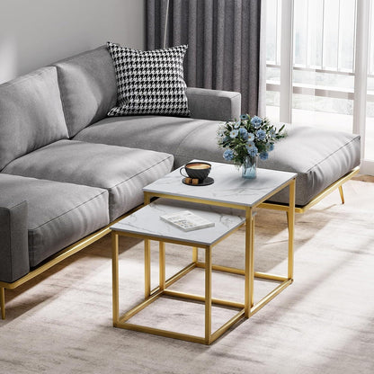 Moderne Quadratisch Couchtisch Set Holz Beistelltisch Gold