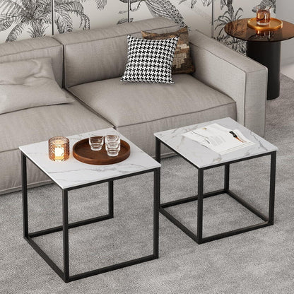 Quadratische Couchtische Set Holz Schwarz Weiß 2er Wohnzimmer