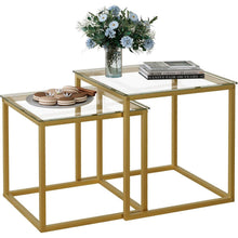 Quadratische Wohnzimmertische Set Glas/Stahl Gold 50/45 cm