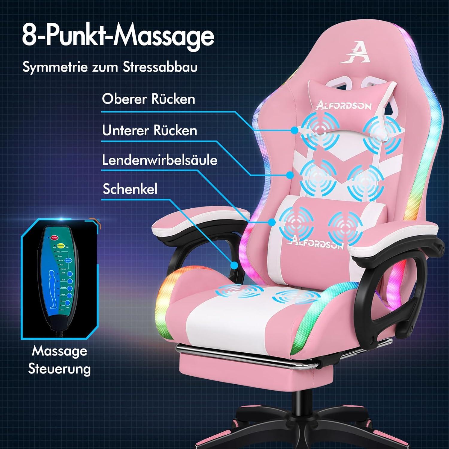 Ergonomischer Gaming-Stuhl mit Massagefunktion, lila