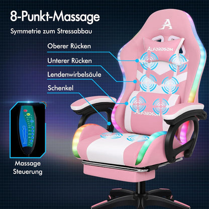 Ergonomischer Gaming-Stuhl mit Massagefunktion, lila
