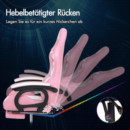 Gamer Stuhl Ergonomisch mit Massagefunktion und USB-Anschluss, Rosa