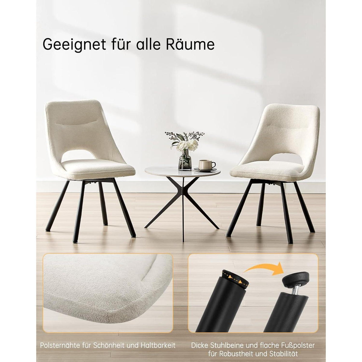 Drehbare Esszimmerstühle 2er Set – Beige Polsterstuhl