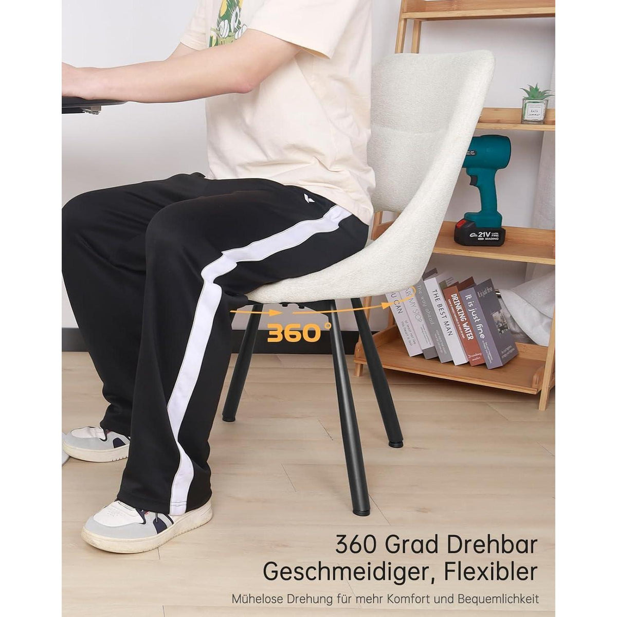 Drehbare Esszimmerstühle 2er Set – Beige Polsterstuhl