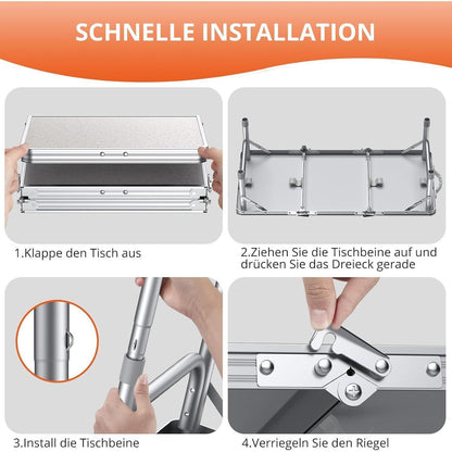 Klapptisch Aluminium 87x40cm mit 3 Höhen, Picknicktisch Outdoor Weiß/Silber