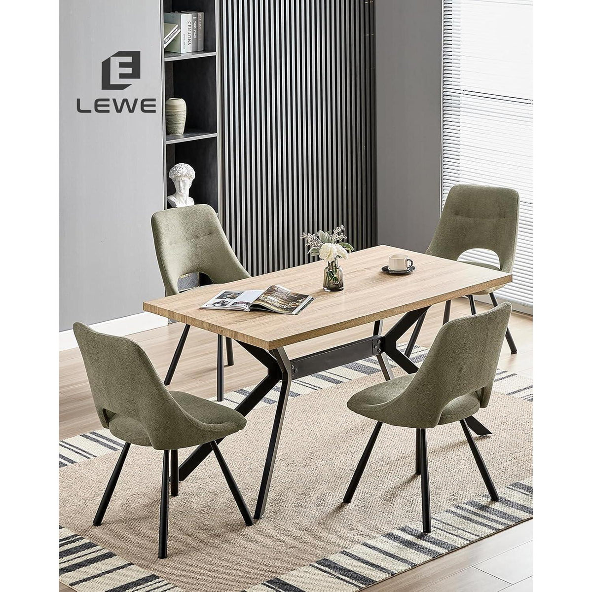 Drehbare Esszimmerstühle Set 6 – Bequeme Polsterstühle Graugrün