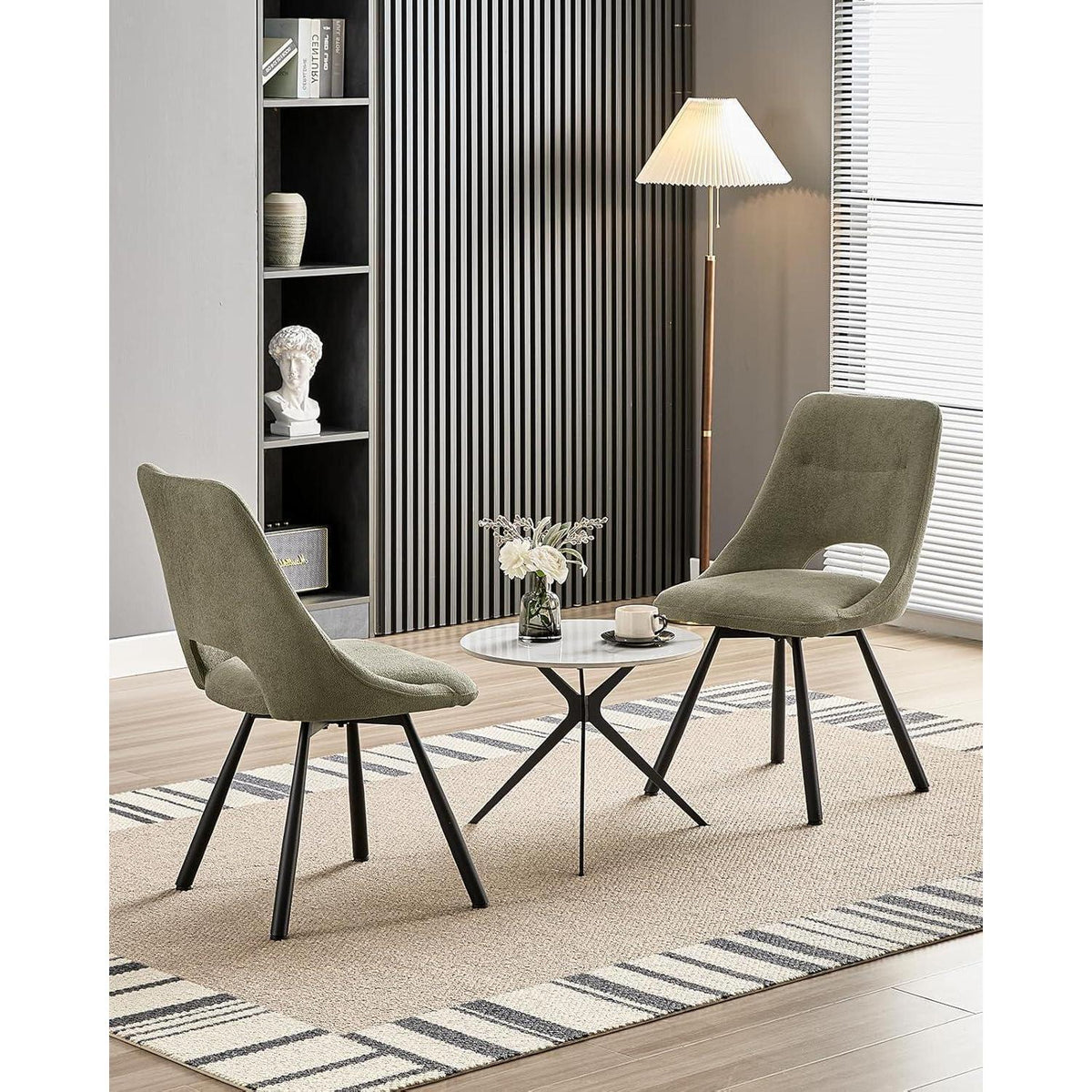 Drehbare Esszimmerstühle Set 6 – Bequeme Polsterstühle Graugrün