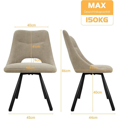 Drehbare Esszimmerstühle 6er Set – Bequeme Polsterstühle Khaki