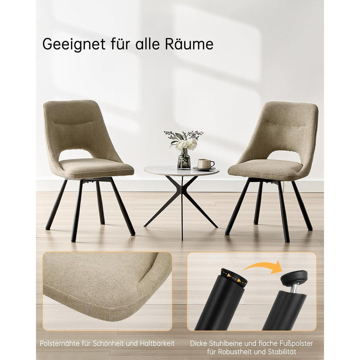 Drehbare Esszimmerstühle 6er Set – Bequeme Polsterstühle Khaki