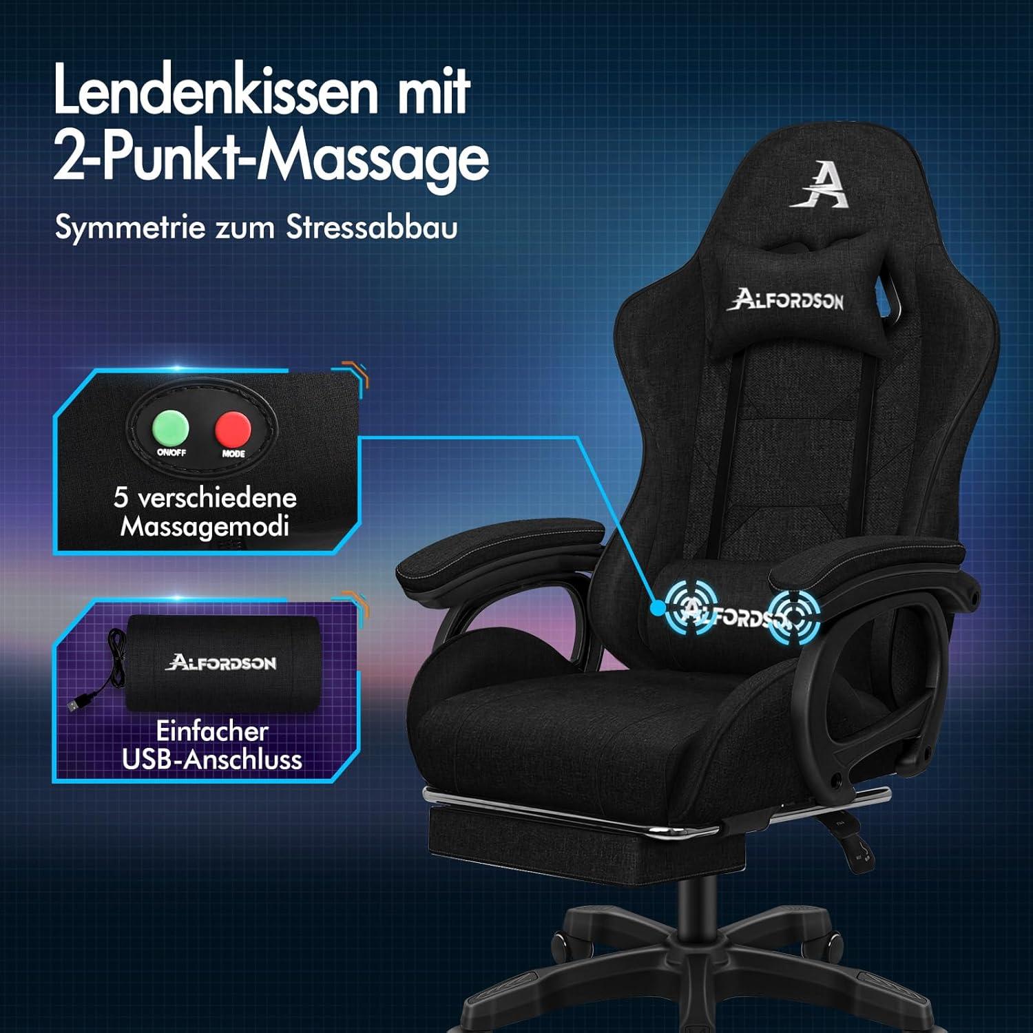 Massage GamerStuhl mit Fußstütze 180kg Belastbarkeit ergonomisch 360° drehbar