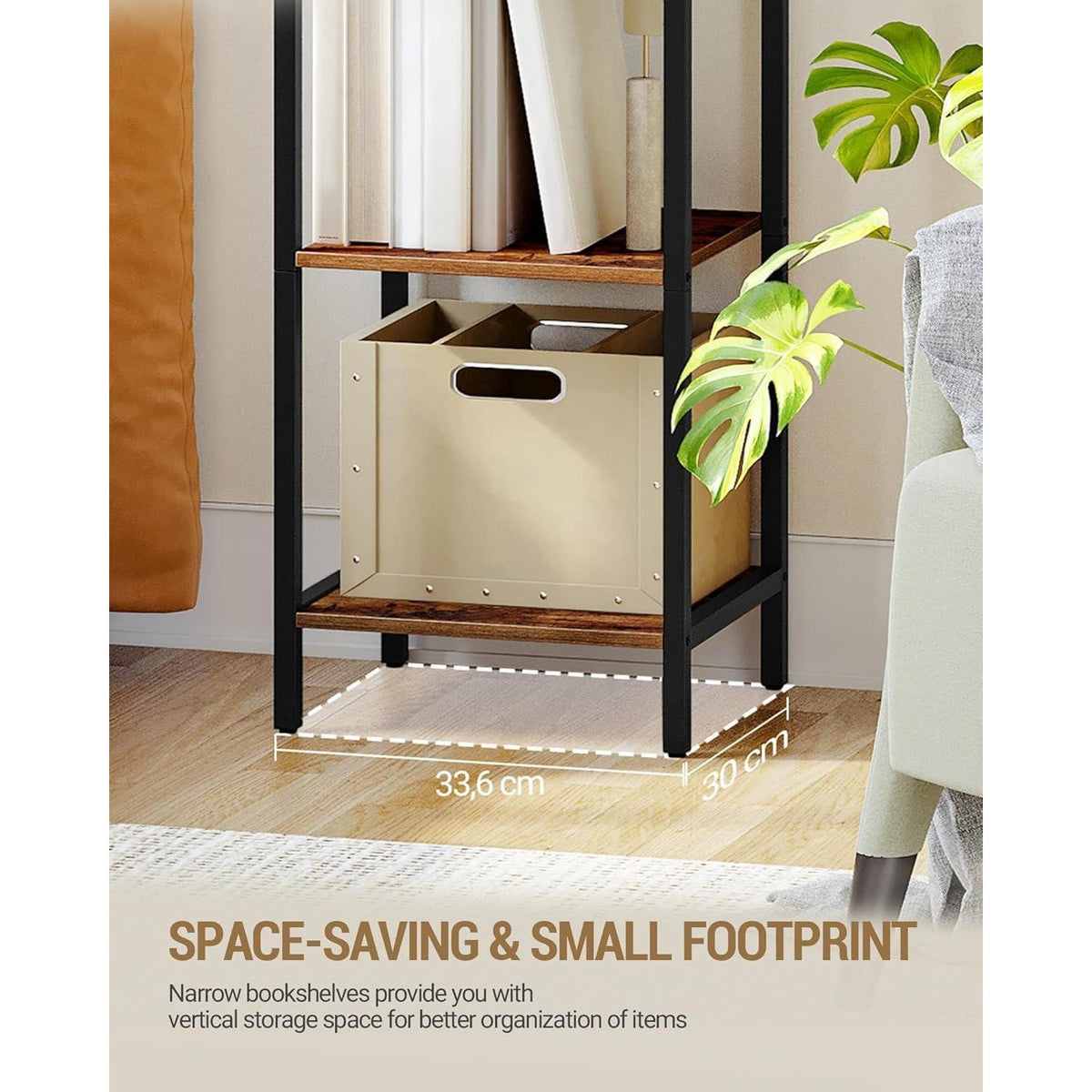 Schmales Bücherregal 6 Ebenen, Braun-Schwarz, Industriestil
