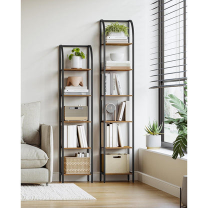 Schmales Bücherregal 6 Ebenen, Braun-Schwarz, Industriestil