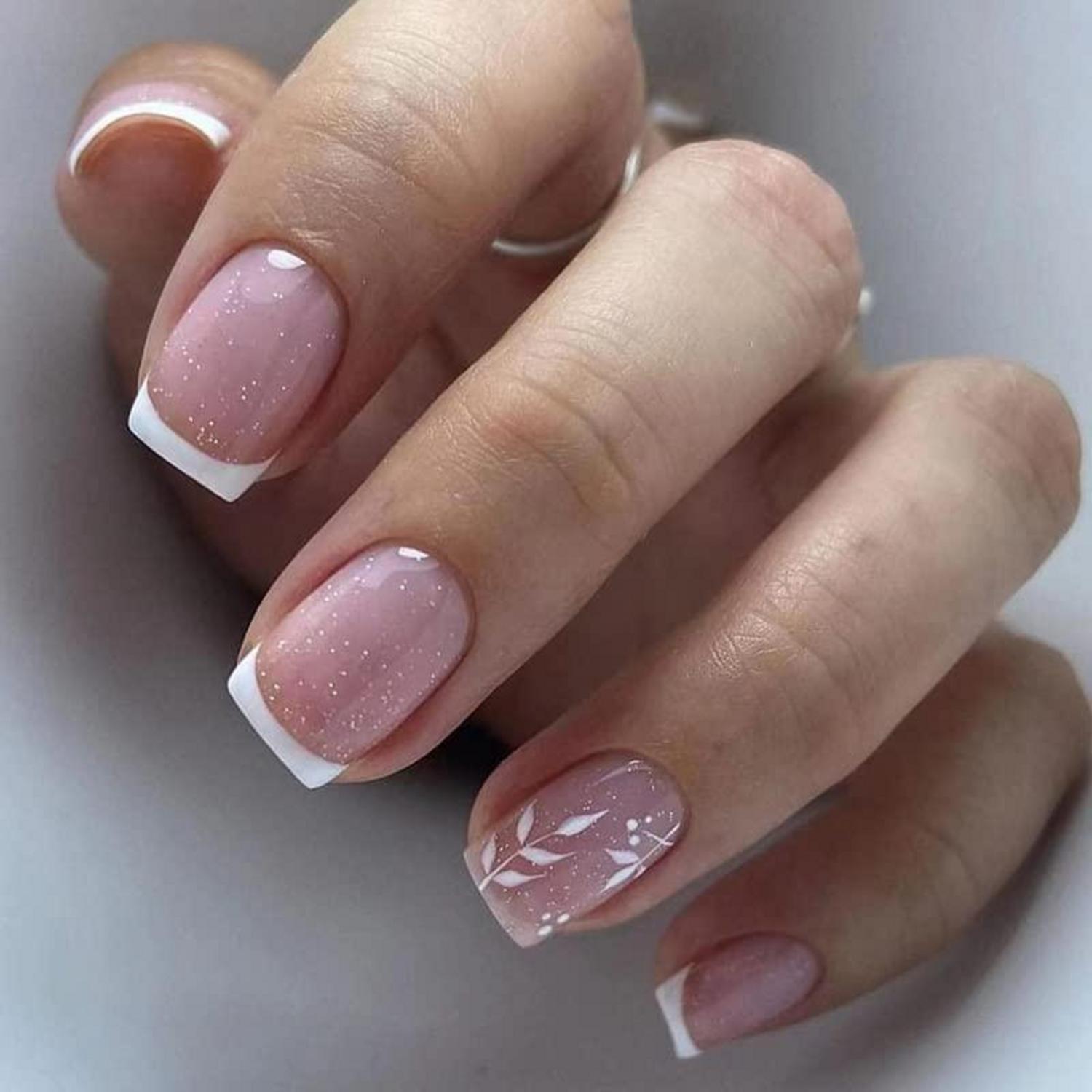 24er Set Weiß Pink Glitter Kunstnägel Aufkleben | JUSTOTRY