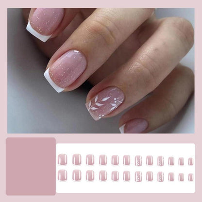 24er Set Weiß Pink Gold Glitter Nägel Kurz Aufkleben French Square