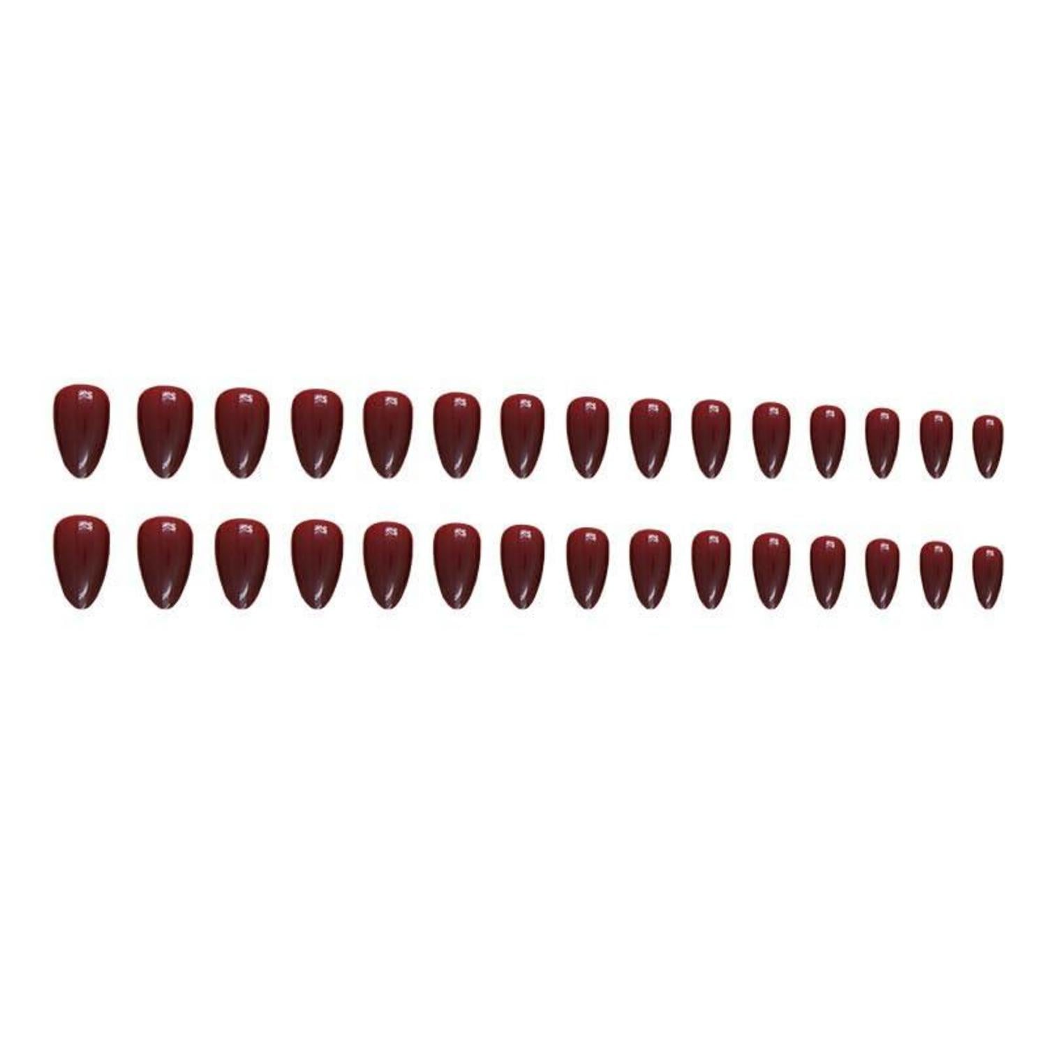 24 Dunkelrote Mandel Press on Nails - Glänzende Burgundy Kunstnägel