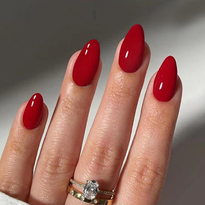 24er Set Kurz Mandel Nägel Aufkleben Rot Dunkel French Design