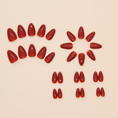 24er Set Kurz Mandel Nägel Aufkleben Rot Dunkel French Design