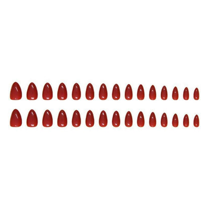 24er Set Kurz Mandel Nägel Aufkleben Rot Dunkel French Design