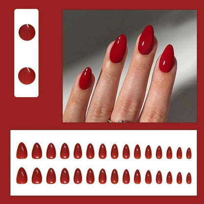 24er Set Kurz Mandel Nägel Aufkleben Rot Dunkel French Design