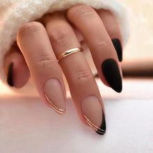 Schwarze Matt Nägel Press on Nails Muster Mittelöße Oval