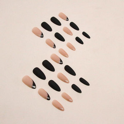 Schwarze Matt Nägel Press on Nails Muster Mittelöße Oval
