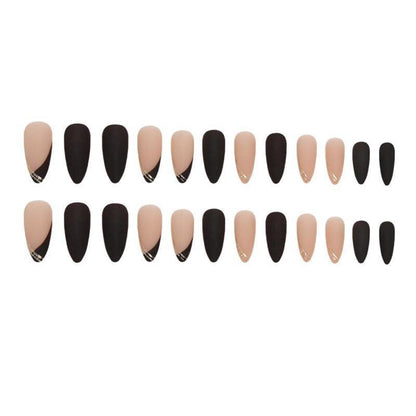 24 Stück Schwarz Matt Nägel Kurz Gold Mandel Muster Oval Kunstnägel Fake Nails