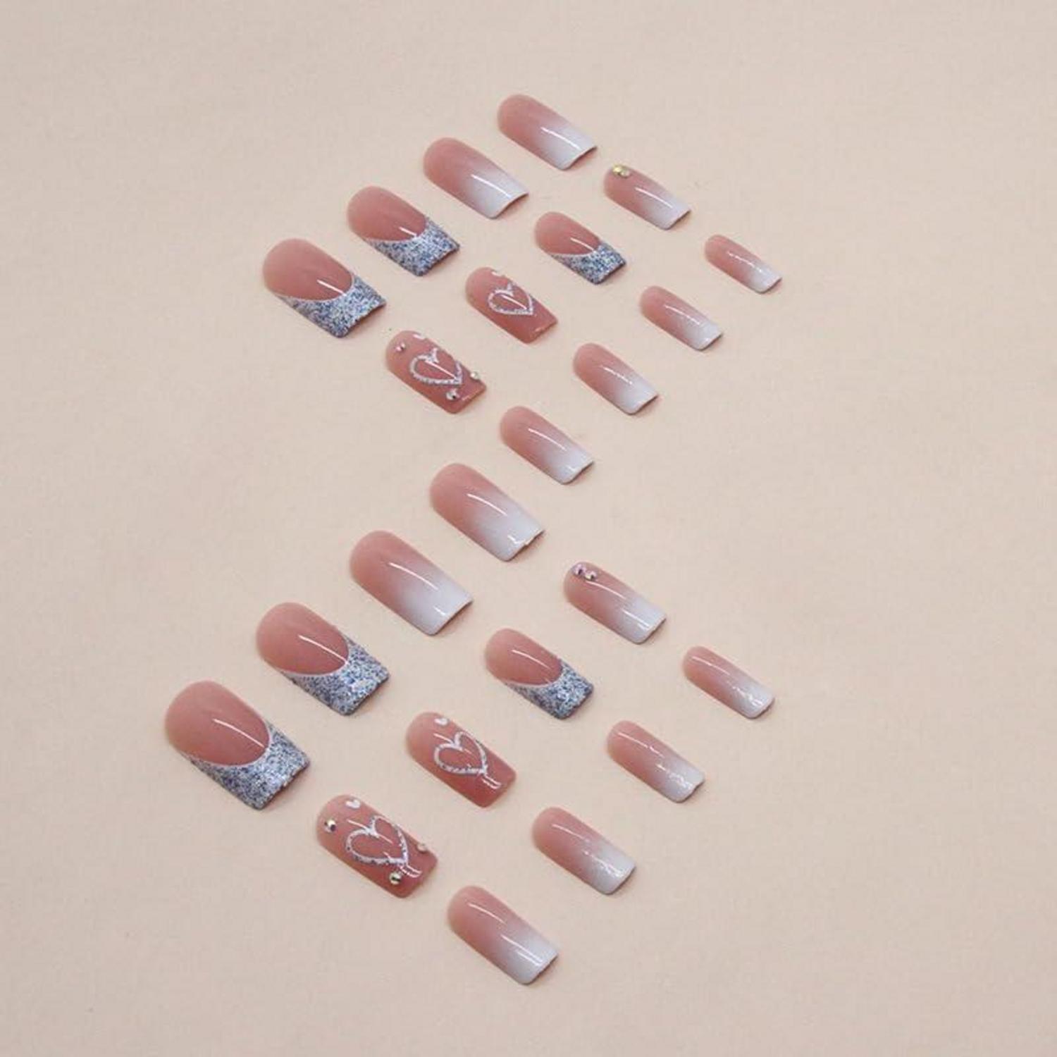 24 Stück Weiß Glitter Nägel Zum Aufkleben Lang Pink Sarg