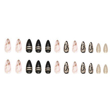 Schwarze Acrylnägel, 24 Stück, Mandel Kurz, Rose Gold