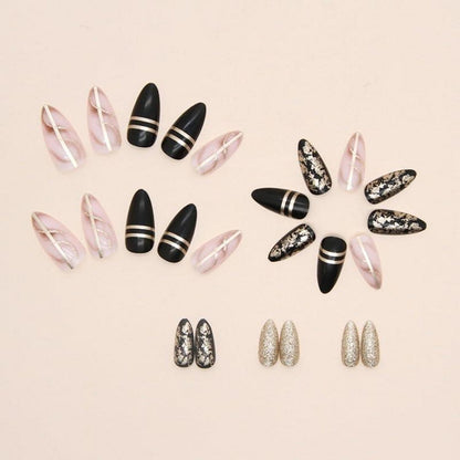 Schwarze Kunstnägel Acrylnägel Stiletto French Nails 24 Stück