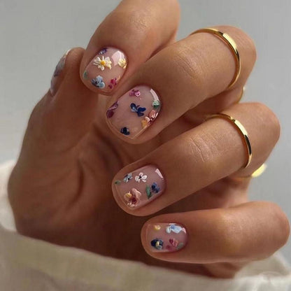 24 Stück Bunte Blumen Nägel zum Aufkleben Glossy Fake Nails