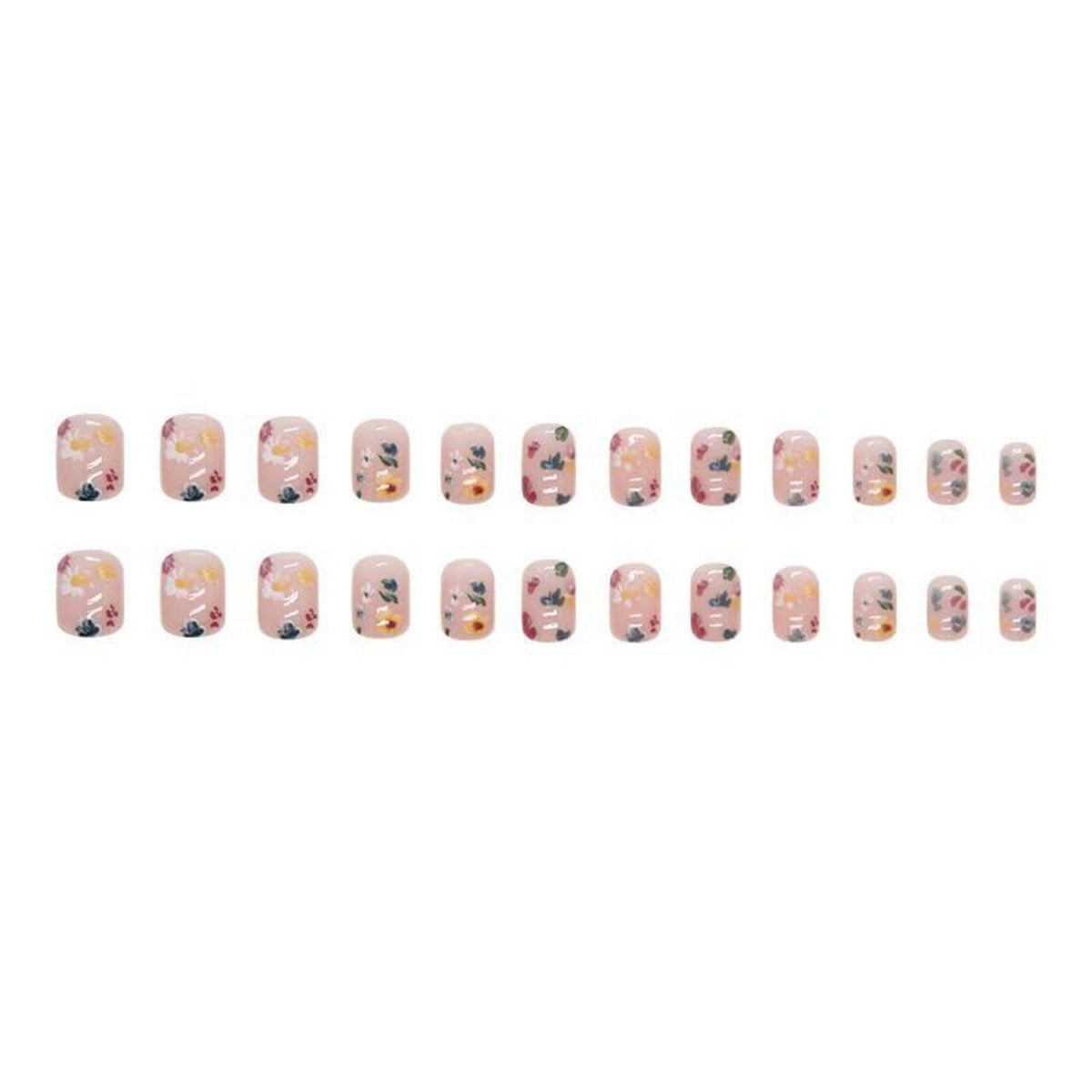 24 Stück Bunte Blumen Nägel zum Aufkleben Glossy Fake Nails