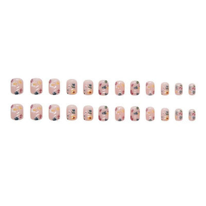 24 Stück Bunte Blumen Nägel zum Aufkleben Glossy Fake Nails
