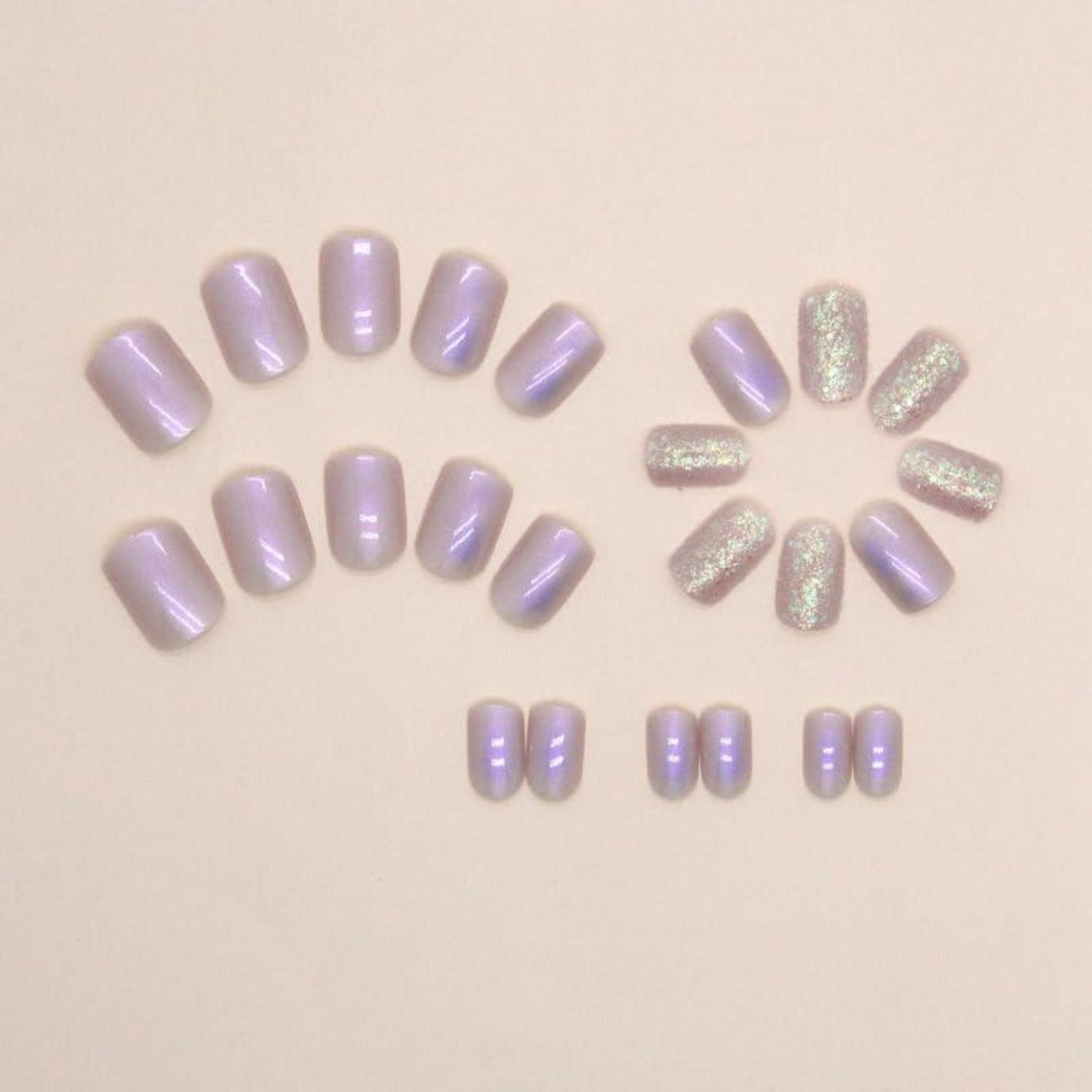 24er Set Aurora Glitter Nägel zum Aufkleben, Französische Form