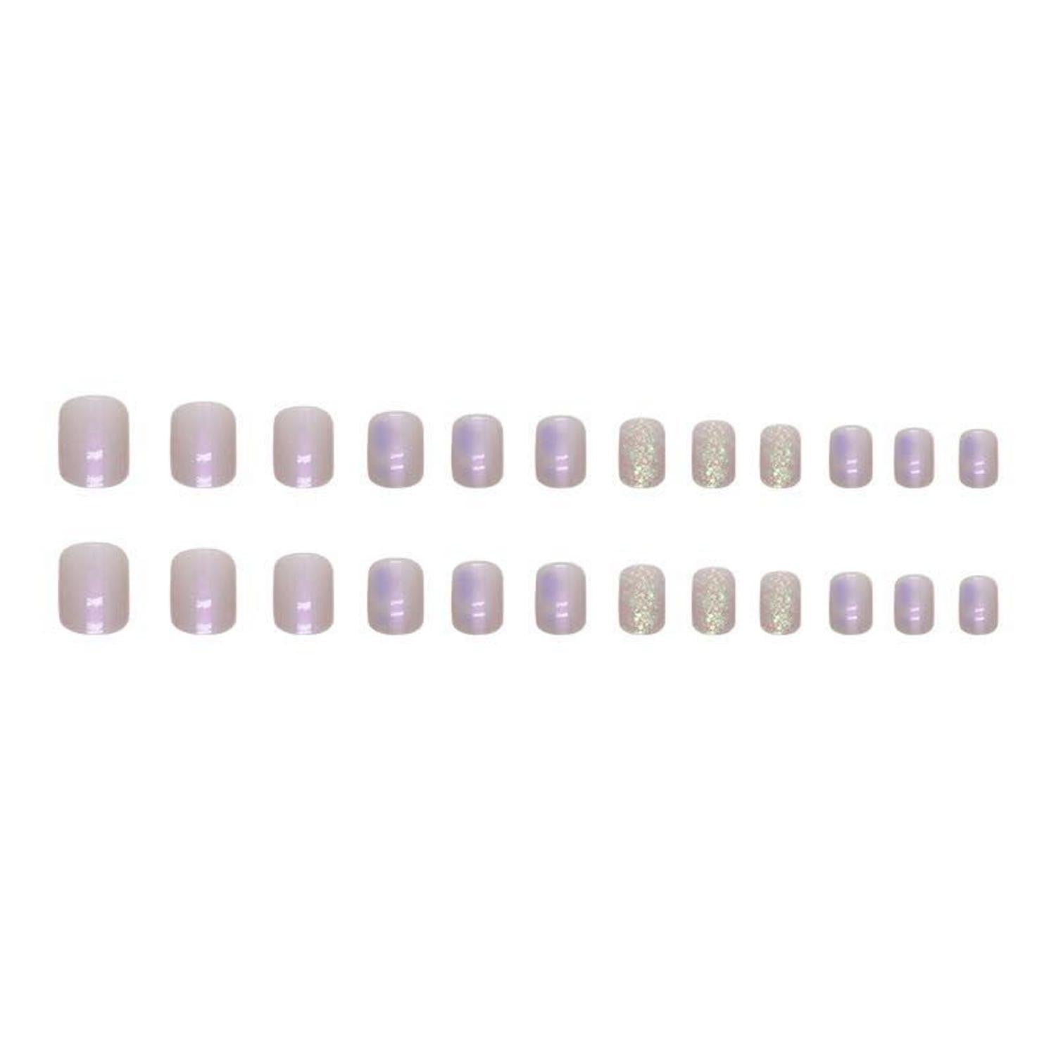 24 Stück Lila Aurora Nägel - Glossy Gold Glitter Fake Nails