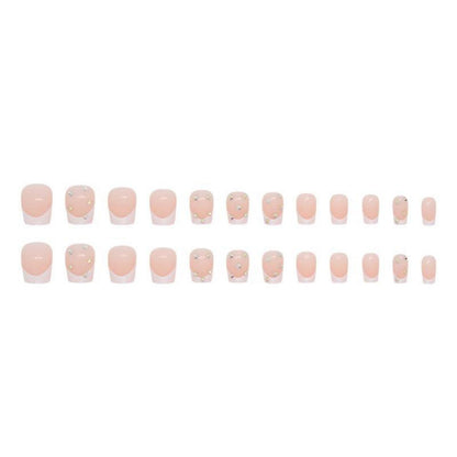 24 Stück Milchweiß Nägel Zum Aufkleben mit Strassmuster - Glossy Kunstnägel