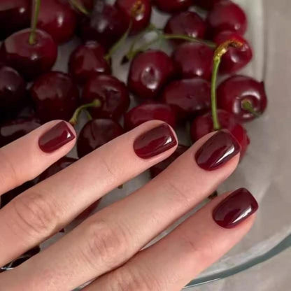 Burgundy Nägel Aufkleben Kurz Weinrot Eckig Press on Nails