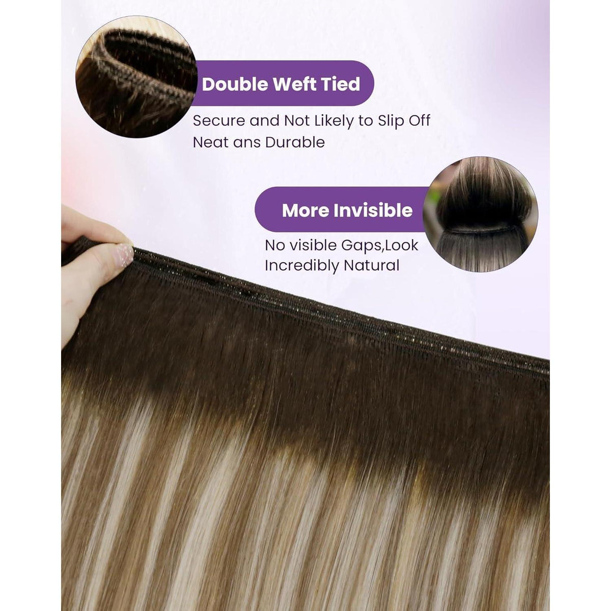 Blond Ombre Echthaar Tressen 30cm - Braun Balayage Weft