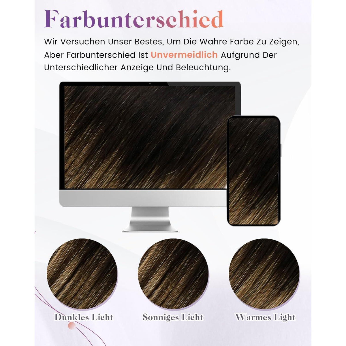 Echthaar Pferdeschwanz Extension Ombre Braun Schwarz Karamellblond 45cm