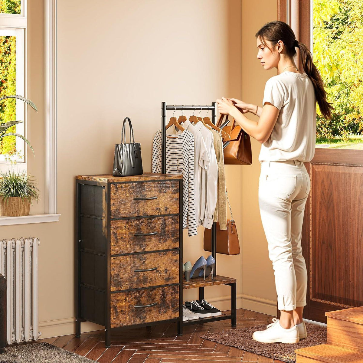 3-in-1 Kommode mit Kleiderstange & Schuhregal