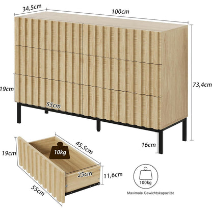 Natur Kommode mit 6 Schubladen – 73,4 x 34,5 x 100cm