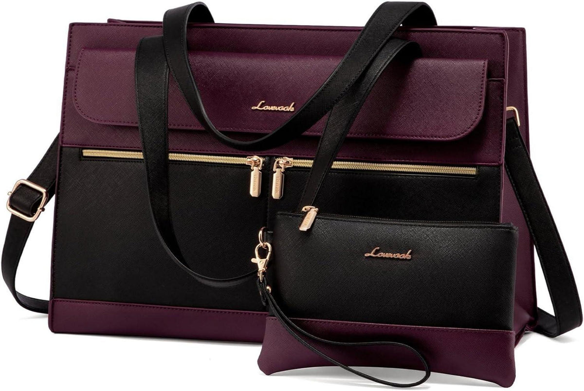 Laptoptasche Damen 17,3 Zoll Elegant Handtasche PU Leder Violett
