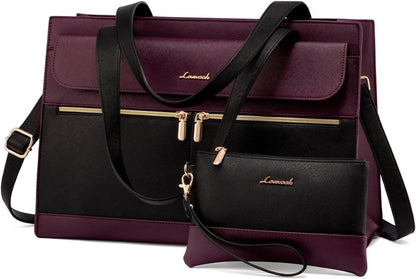 Laptoptasche Damen 17,3 Zoll Elegant Handtasche PU Leder Violett