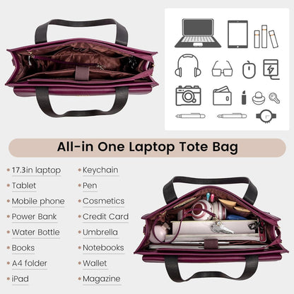Laptoptasche Damen 17,3 Zoll Elegant PU Leder Violett