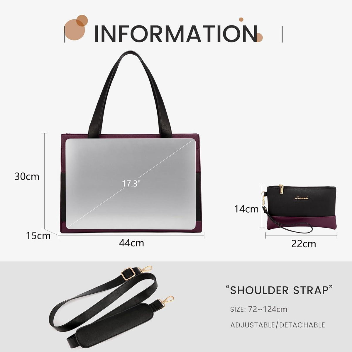 Elegante Laptoptasche Damen 17,3 Zoll PU Leder Violett Büro Uni