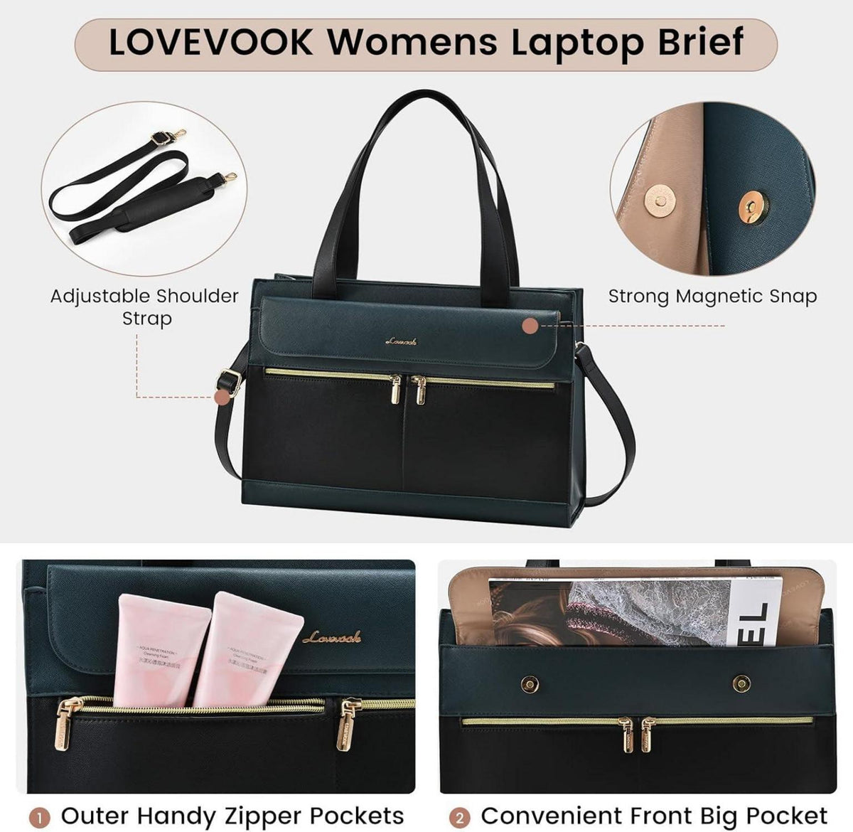 LOVEVOOK Laptop Handtasche Damen 15.6 Zoll PU Leder Crossbody Tote Bag