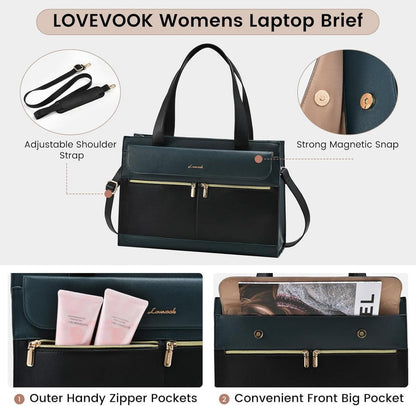 LOVEVOOK Laptop Handtasche Damen 15.6 Zoll PU Leder Crossbody Tote Bag